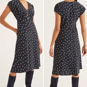 Boden Black and Blue Floral Midi Dress 514
